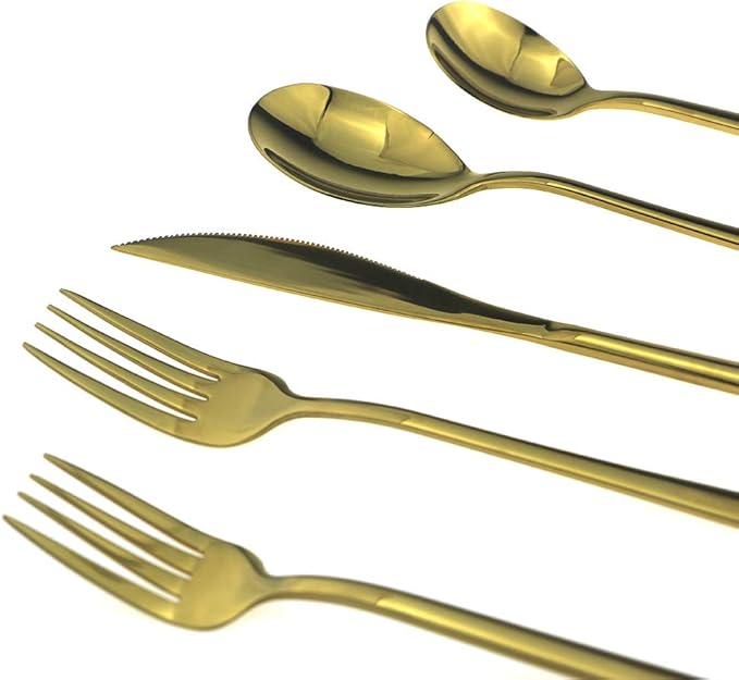 JASHII Mirror Polished Gold 30-Piece SUS304 Stainless Steel Flatware Set,Silverware Set Dinner Knife Fork Spoon Dessert Fork Salad Spoon Service for 6