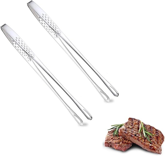 Stainless Steel Korean BBQ Grill Tongs, 2026 New Kitchen Cooking Tweezers, Extra-Long Food Tweezers Metal BarbecueTongs for Steak Meat Salad Buffet Home Outdoor BBQ (Small x2)