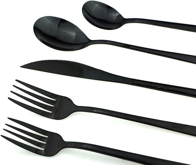 JASHII Mirror Polished Black 30-Piece SUS304 Stainless Steel Flatware Set,Silverware Set Dinner Knife Fork Spoon Dessert Fork Salad Spoon Service for 6