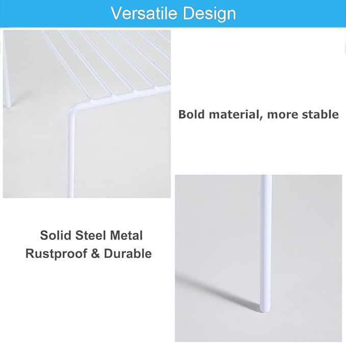 iPEGTOP Set of 4 Kitchen Cupboard Organiser Shelf, Small Size 10.6 x 5.1 Inch Freezer Cabinet Organization Storage Shelf Wire Rack, Steel Metal Shelves for Fridge Pantries Countertops Utensils -White