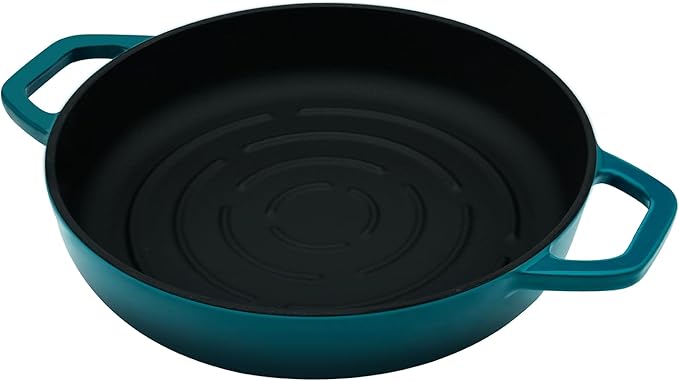 Bread Oven Cast Iron Bread Dutch Oven with Cloche Lid for Bread Baking Darkcyan Enameled Cast Iron Bread Oven with Dome Lid for Sourdough, 9.8 Inches