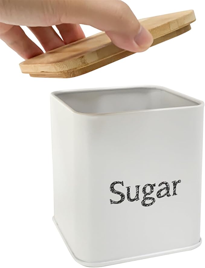 SOTECH Bread Box with 3pcs Jars Coffee Sugar Tea for Kitchen Countertop White Metal Bread Box with Bamboo Board Cover Pastry Storage Container Set Kitchen decor (White Box and Jars)