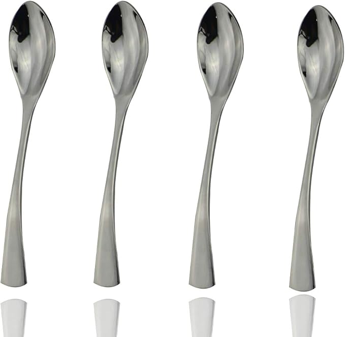 JASHII 18/10 Stainless Steel 4 Piece Mirror Polished Silver Dessert Spoon Salad Spoon Silverware Server Utensil Set 19CM