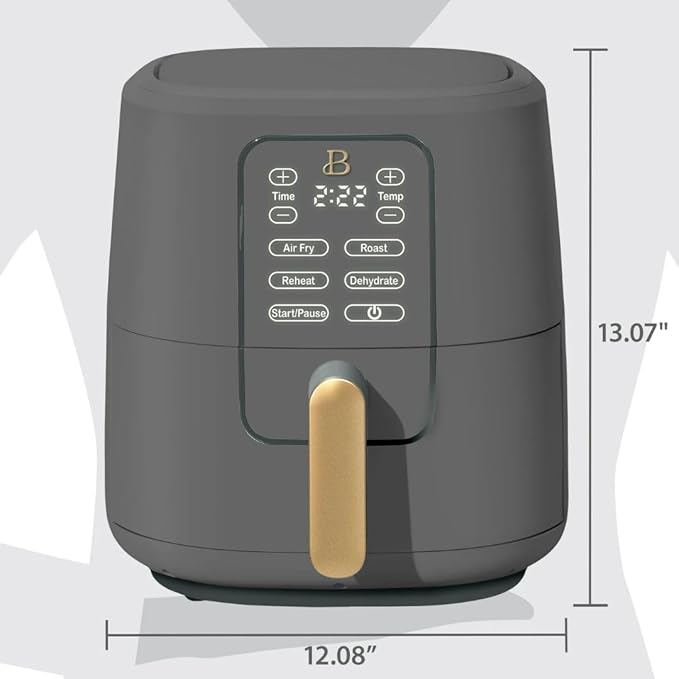 Beautiful by Drew Barrymore 6-Quart Digital Air Fryer, TurboCrisp Technology, Touch-Activated Display, 1750W, 90–400°F, Dishwasher-Safe Basket (OYSTER GREY)