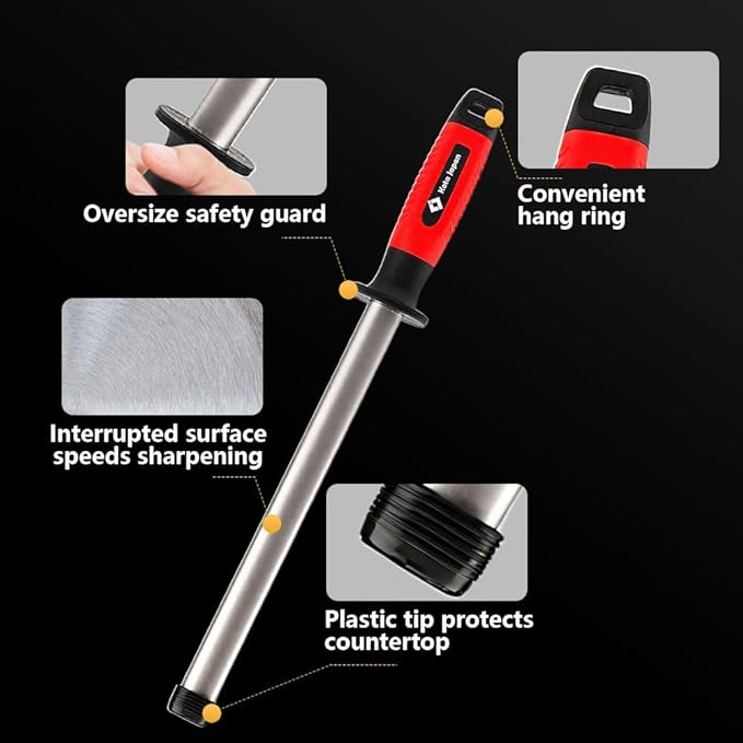 Kota Japan 10-inch Professional Diamond Rod with Carbon Steel Core Dual Grit Sharpener Stick – Coarse Diamond Hone & Fine Ceramic Polishing for Chef, Kitchen, Hunting Knives and other Tools