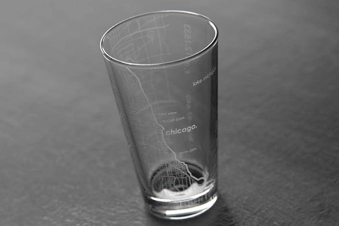 Well Told Engraved Chicago Illinois Map Pint Glass, Etched Beer Gift (16 oz, Clear) City Map Pint, Custom City Glassware, Gifts For Beer Lovers