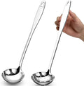 Soup Ladle Slotted Spoon Set, 304 Stainless Steel 12.2Inch Metal Ladle, Extra Large Soup Spoon with Long Handle for Serving, Cooking, Stirring, Serving Soups, Silver