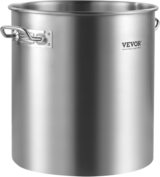 VEVOR Stainless Steel Stockpot, 24 Quart Cooking Pots, Cookware Sauce Pot with Lid, and Handle, Heavy Duty Commercial Grade Stock Pot, Sanding Treatment, for Steaming Boiling or Frying Silver