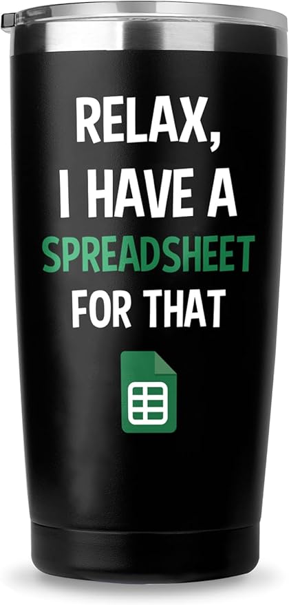 Accountant Gift - Spreadsheet Tumbler - Funny Gifts for Boss, CPA, CFO, Coworker, Women, Men, Mentor - 20oz Insulated Stainless Steel Tumbler with Lid, Spreadsheet Mug for Birthday Christmas Gift