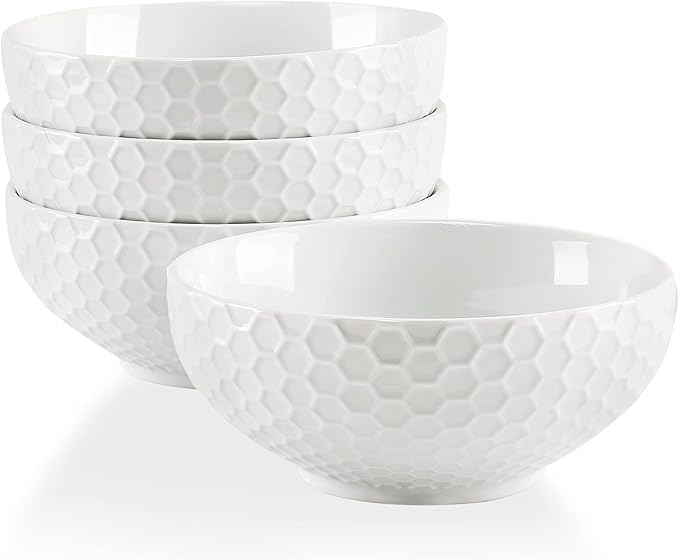 Cereal Soup Bowls, 20 Ounce White Bowls Set, Porcelain Bowls for Oatmeal, Rice, Salad, Pasta and Noodle, Set of 4 (6inch)