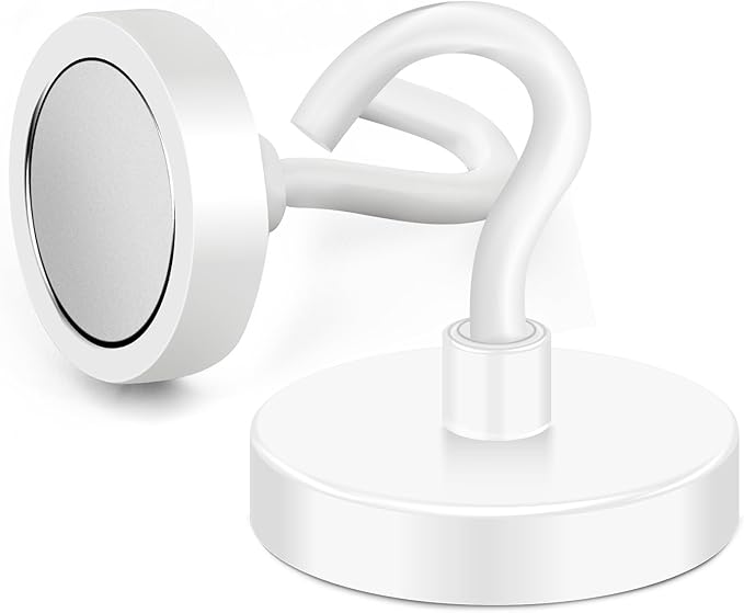 MIKEDE Magnetic Hooks Heavy Duty, 170LB Super Strong Magnetic Hooks for Cruise, Neodymium Earth Magnets with Hook for Hanging, Magnetic Metal Hanger for Fridge, Toolbox, Storage, (White, 4 Pack)