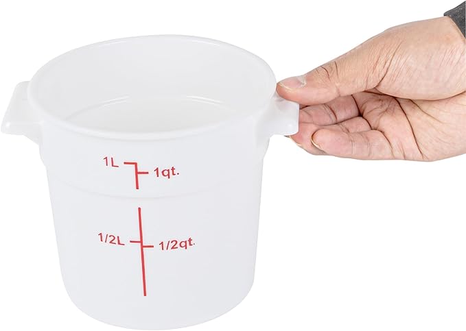 Restaurantware-Met Lux 1 Quart Food Storage Containers, 10 White Storage Containers - Lids Sold Separately, Red Volume Markers, Dishwashable Containers, Side Handles, For Storing Foods