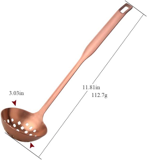 Buyer Star 2 Pcs Soup Ladle Colander, Rose Gold Cookware Serving Long Handle Steel Slotted Spoon Cooking Utensil Set for Hotpot