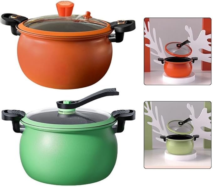 Non-stick Pressure Cooker for Home Cooking, 6-Quart Stainless Steel Stew Pot with Lid, Fast Cooking Soup and Stew Cooker, Multi-functional Easy Clean Kitchen Pot(Orange)