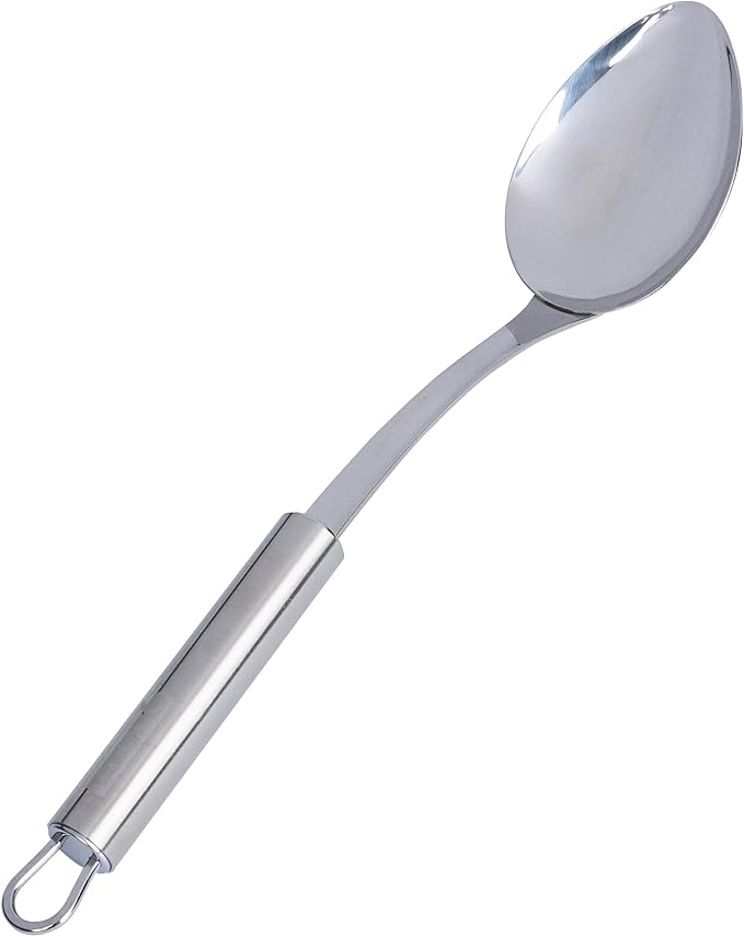 Serving Spoon 1 Pack 12.3 Inch Ergonomic Handle Spoon Dishwasher Safe Stainless Steel Silver Buffet Utensil Durable Catering Cutlery for Serving at Buffets, Events