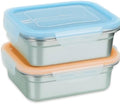 Set of 2 Stainless Steel Sandwich Containers - Food Grade Metal Base, BPA Free Leakproof & Airtight Silicone Seal Lid. Great for Sandwiches, Snacks, Meal Prep & Food Storage - Blue/Orange