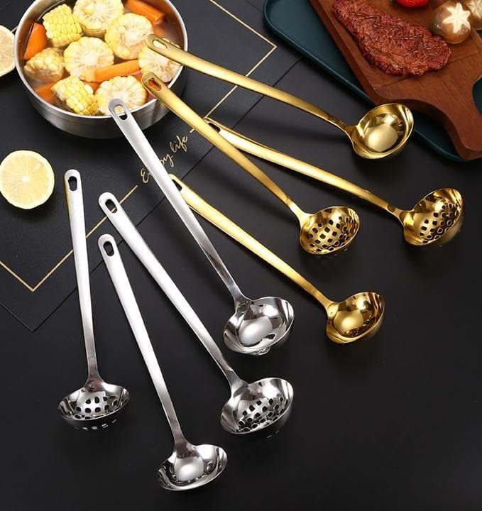 Large Soup Ladle Skimmer Slotted Spoon Set Stainless Steel Strainer Gravy Colander Hot Pot Scoop - Black