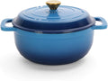 ROVSUN 5 Quart Enameled Cast Iron Dutch Oven with Lid, Dual Handles, Oven Safe up to 500°F or on Stovetop, Compatible for Braising, Stews, Roasting, Bread Baking-Blue