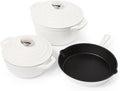 Sur La Table Enameled Cast Iron Cookware Set – Includes 5-Qt & 2.5-Qt Dutch Ovens with Lids and 10" Skillet, Oven to 500°F, Induction Compatible, Essential Starter Gift Set, White