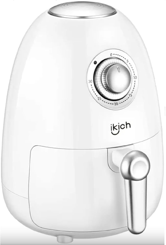 2 Quart Compact Air Fryer, 800W Small Air Fryer White with US Plug, Oil-Free Healthy Cooking, Manual Dials 176-392°F, Nonstick Basket & Tray for Dorm Apartment Kitchen