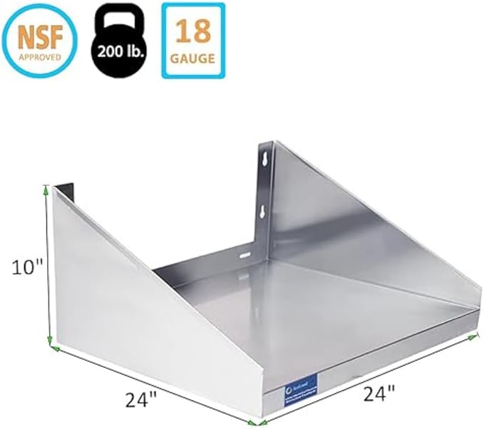 Stainless Steel Wall Shelf with Side Guards | Premium Commercial Wall-Mounted Shelf | NSF Certified Metal Utility Storage for Kitchen, Garage, or Laundry (24" Long x 24" Deep)