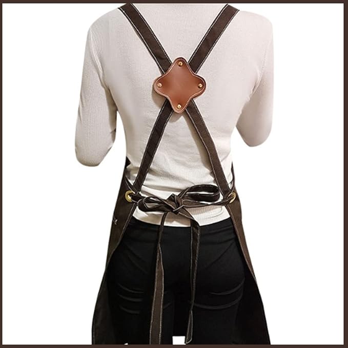 boshiho Aprons for Men Women - Chef Apron with Pockets Adjustable Cross Back Straps for BBQ Hairstylist Gardening Baking (Canvas Black)