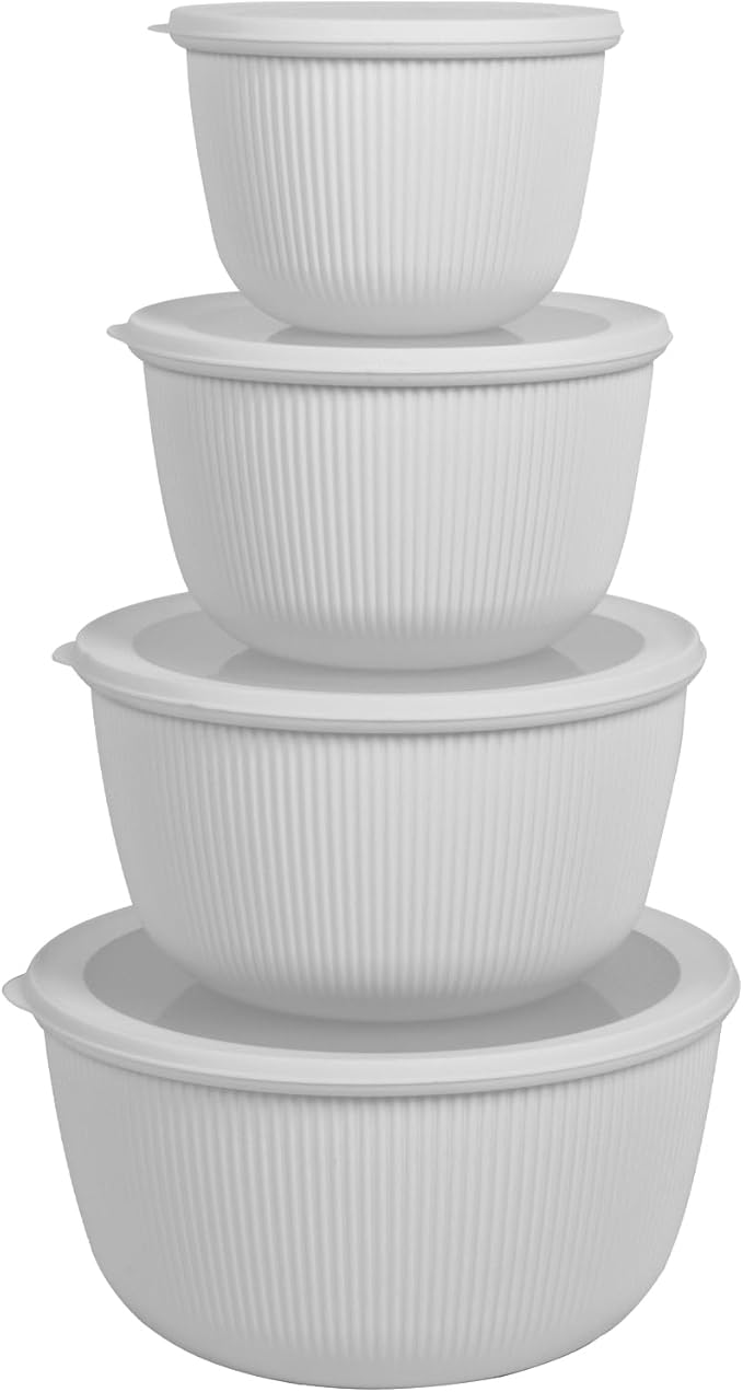 BoxedHome Nesting Plastic Mixing Bowls, BPA-Free Plastic, Microwave and Dishwasher Safe, Set of 4, 2.5 quart, 3.5 quart, 4.5 quart, Grey