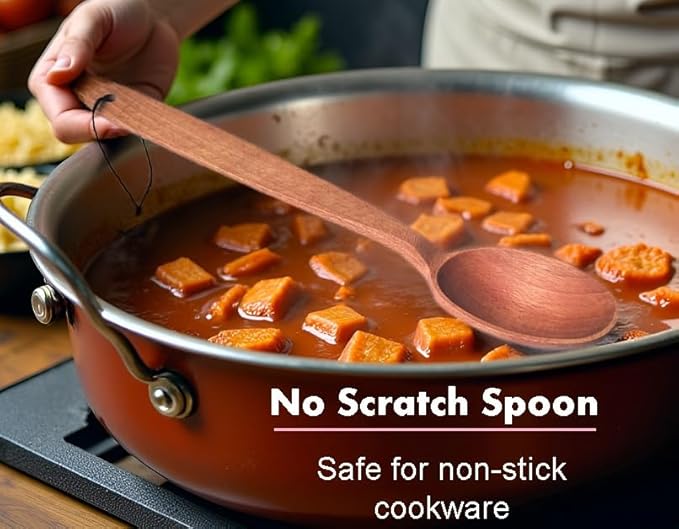 ECOSALL 14" Large Wooden Spoon with a Deep Scoop. Heavy Duty Big Non-Stick Cooking Spoon with a Strong Long Handle for Stirring, Mixing, Canning in Big Pots.