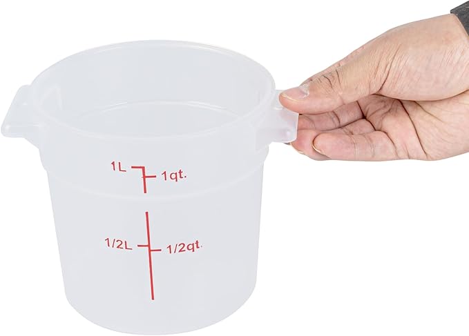 Restaurantware-Met Lux 1 Quart Food Storage Containers, 10 Translucent Storage Containers - Lids Sold Separately, Red Volume Markers, Dishwashable Containers, Side Handles, For Storing Foods