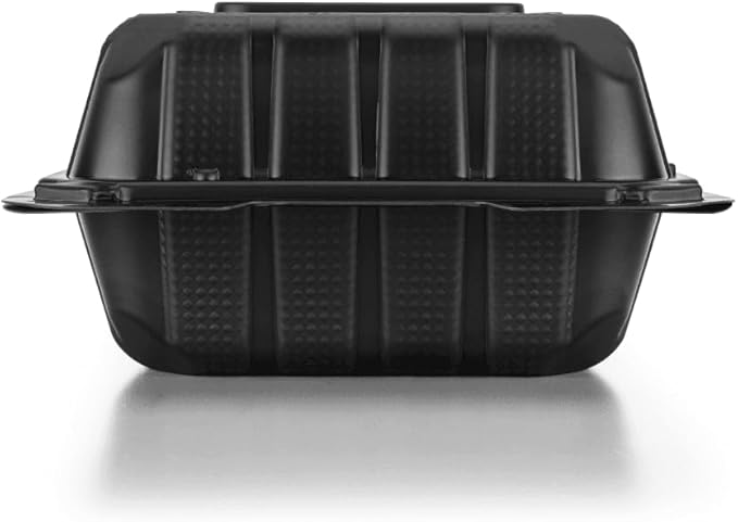 KARAT EARTH Clamshell Take Out Food Containers [6"x6" - 400 ct] To Go Containers | Microwavable, Freezer Safe, Soak-Resistant, Durable, Stackable | Vented for Hot/Cold Foods, Black