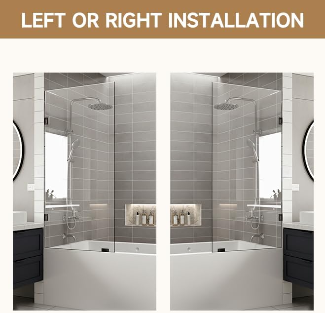 26 in. W * 52 in. H Frameless Shower Doors for Bathtub, 1/4" (6mm) Thick Tempered Glass, Bathroom Tub Glass Single Door