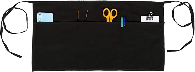 RAJRANG Pure Cotton Waitress Apron Half Server Waist Short Aprons with 3 Pockets
