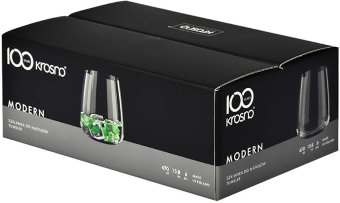 Krosno glasses for water, juices and other beverages | Elegant design | Set of 6 | Capacity 14.2 Fl Oz | Modern collection | Ideal for the home, restaurant, parties | Dishwasher-safe