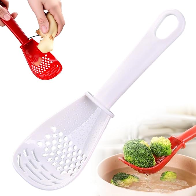 Multifunctional Kitchen Cooking Spoon, 2026 Upgraded Slotted Spoon, Great for Cooking and Serving, Heat-Resistant Spoon for Mixing, Grating, and Draining (White)