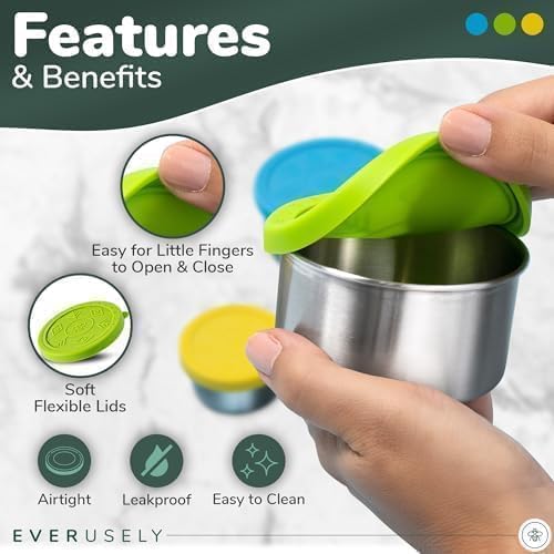 Everusely - Stainless Steel Food Containers - 3 Pack, Summer - Metal Lunch Box - Nesting Snack Containers for Office, Home Food Storage - Leakproof Silicone Lids - Dishwasher and Freezer Safe