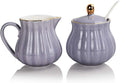 Sweejar Royal Ceramic Sugar and Creamer Set, 3 Piece Set with Cream Pitcher, Sugar Bowl, Sugar Set with Lid & Spoon, Coffee Serving Set Wedding Gift(Purple)