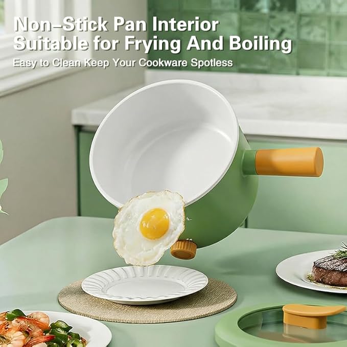 2L Multi-Function Electric Pot, Portable Mini Rice Cooker, 600W Non-Stick Sauté Pan, Two-Speed Adjustable Hot Pot Electric Suitable for Steak, Eggs, Fried Rice, Pasta, Mushroom Soup
