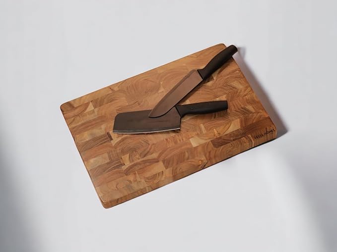 Vesta Homes Large Wooden End Grain Cutting Board | 18 * 12 Inches | Chopping, Serving Board/Block for Kitchen Vegetables, Fruits, Cheese and Charcuterie | Natural Acacia Wood | Handcrafted