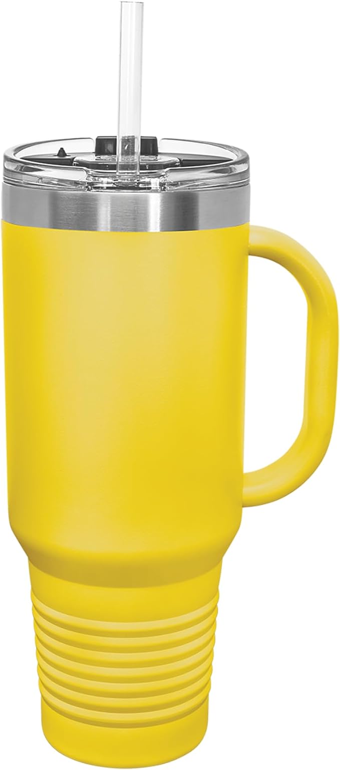 LaserGram 40oz Vacuum Insulated Travel Mug with Handle, Sushi, Personalized Engraving Included (Yellow)