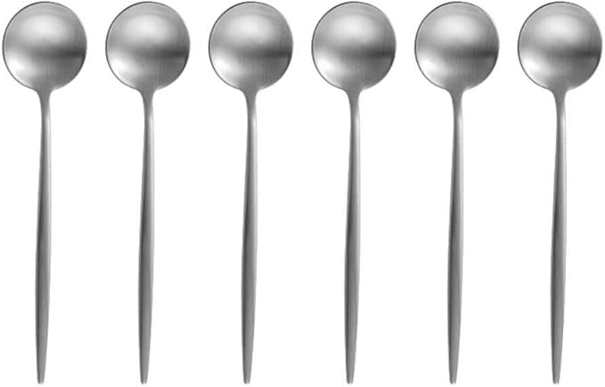Silver 18/10 Stainles Steel Coffee Spoons, Slim Cutlery for Kitchen Hotel Restaurant Wedding Party, Matte Finish, Dishwasher Safe, Pack of 6