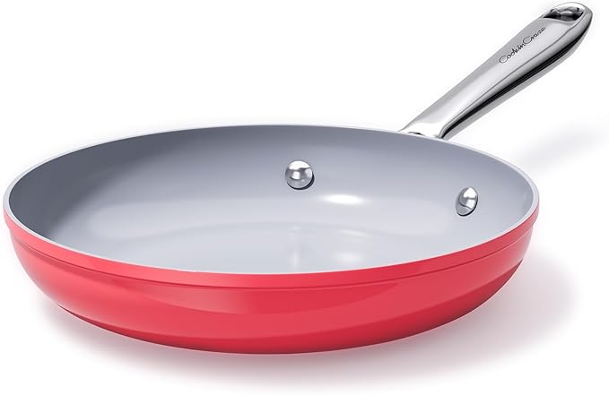 Nonstick Ceramic Frying Pan 8" for All Cooktops, Healthy PFAS Free Cooking Pan, Even & Quick Heat Distribution Oven Safe to 500°F, Healthy Non Toxic Skillet w/Ergonomic Stay-Cool Handle, Fusion Red