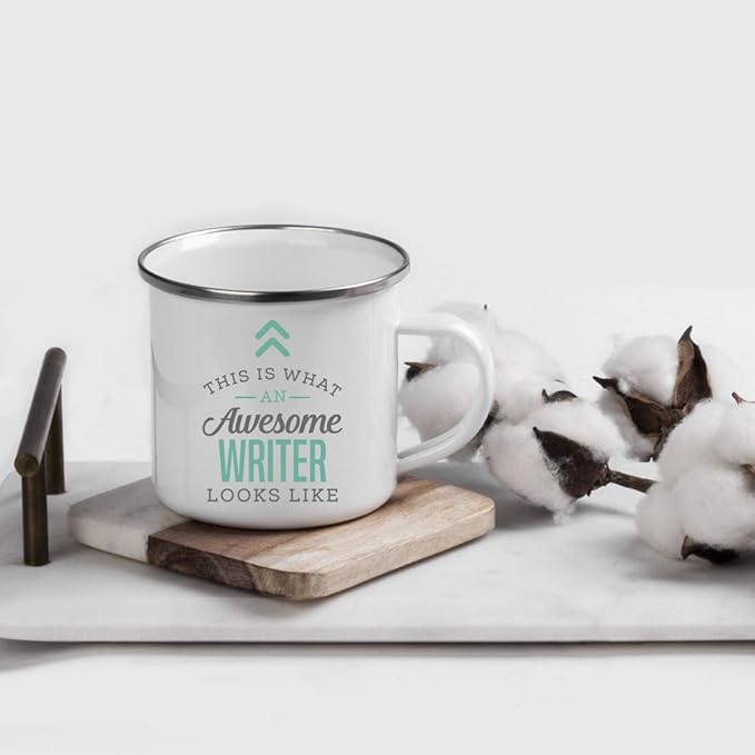 Andaz Press 11oz. Stainless Steel Campfire Coffee Mug Gift, This is What an Awesome Writer Looks Like, 1-Pack, Birthday Gift Ideas Coworker Him Her, Includes Gift Box