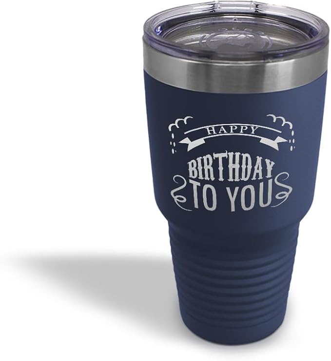 Tumblera Tumblers Travel Mugs Happy Birthday to You A Alphabet & Monograms Birthday Insulated Drinkware Personalized Tumbler Cups Coffee Tumbler Engraved Stainless-Steel 30 Oz Navy Design Only