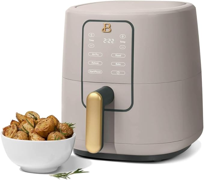 Beautiful 3 Quart Digital Air Fryer with TurboCrisp Technology – Matte Finish, Touchscreen, Nonstick Basket (Porcini Taupe)