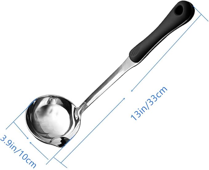Advanced Stainless Steel Soup ladle, Long Plastic Handle Soup Residue Separator, Kitchen Colander Filtering Grease Large Spoon