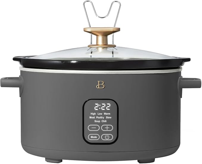 Beautiful 6 Qt Programmable Slow Cooker with Touch Control, Digital Timer and Keep Warm Function – Large Electric pot Capacity Kitchen Appliance by Drew-Barrymore (Oyster Grey)