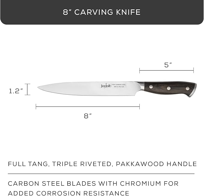 JoyJolt 8” Carving Knife. High Carbon x50 German Steel Kitchen Knife. Magnetic Gift Boxed Brisket Knife