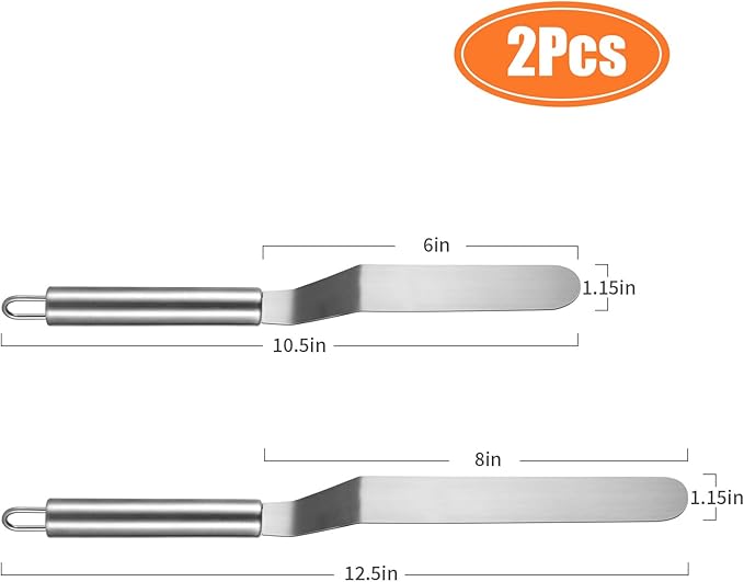 2 PCS Picxeic Offset Spatula，Premium Stainless Steel Cake Decorating Tools - One Set Include 6, 8 inch, Icing Spatula for Home Cooking
