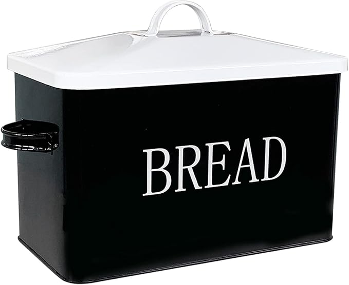 SOTECH Metal Bread Box For Kitchen Countertop,black bread box for kitchen countertop for Homemade Bread Farmhouse Style Bread Bin-Kitchen Food Bread Storage Container