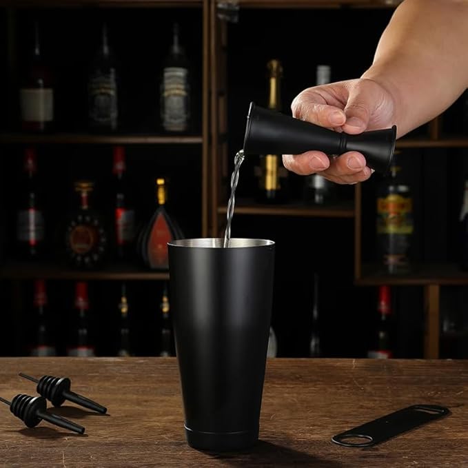 Boston Shaker Set, 28 Oz and 18 Oz Weighted Tins, Matte Black Stainless Steel, Hand Wash (Matte Black)